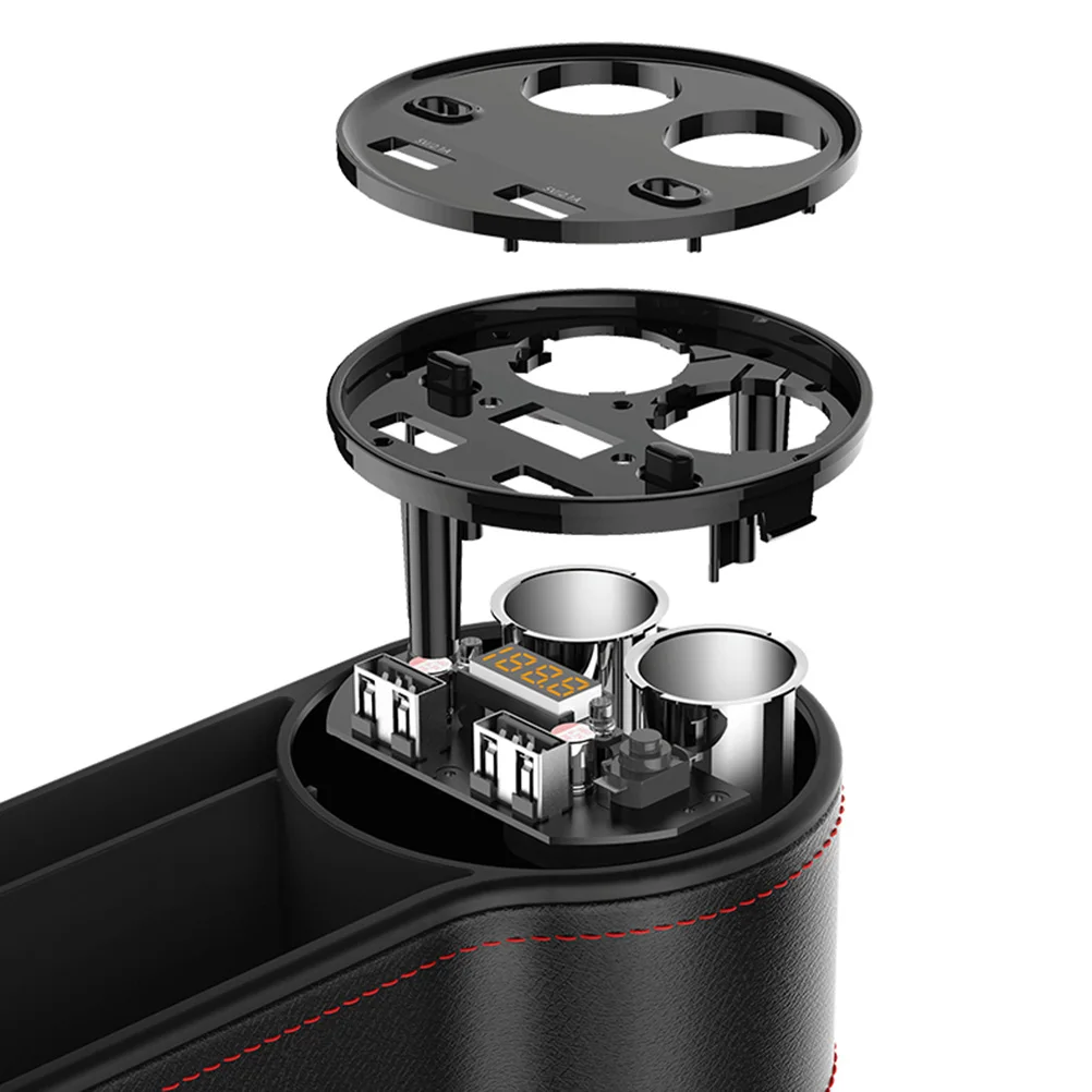 

Multifunctional Car Storage Box Organizer Foldable Dual Usb Cigarette Lighter Voltage Display Black For Phone