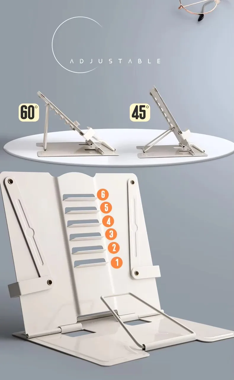 Supporto per libri in metallo Supporto per lettura di documenti regolabile per libri di cucina Supporto per libri da scrivania pieghevole Espositore per libri resistente