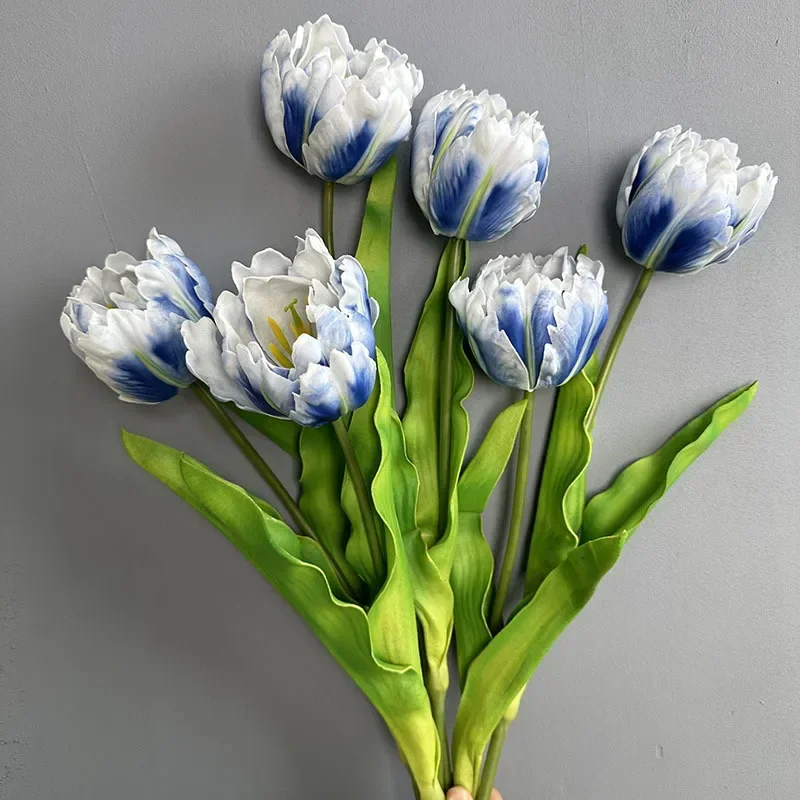 Simulation Parrot Tulips Branches PU Fake Flowers Holiday Party Decorative Artificial Tulip White Green Flower Hall Decoration