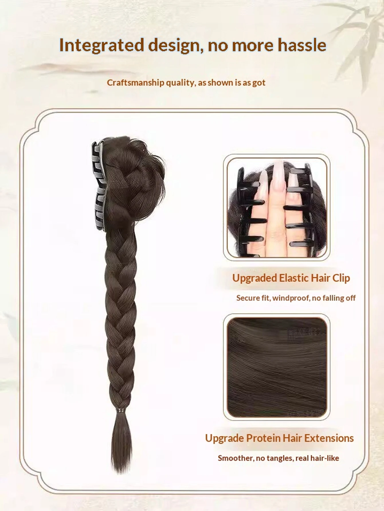 New Chinese Side Updo Braided Ponytail Synthetic Hair Heat Resistant Hair Accessories for Women Daily Party Wedding Decor