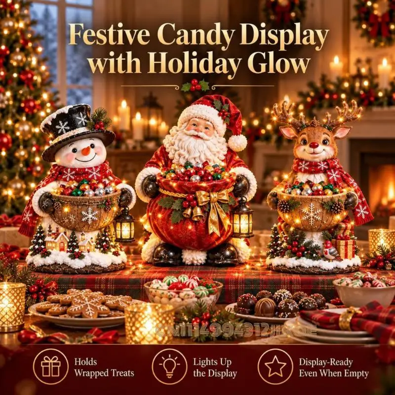 Christmas Candy Bowl,5 Festive Holiday Character Designs,Warm Color Candy Dish In 5 Festive Designs For Wrapped Sweets