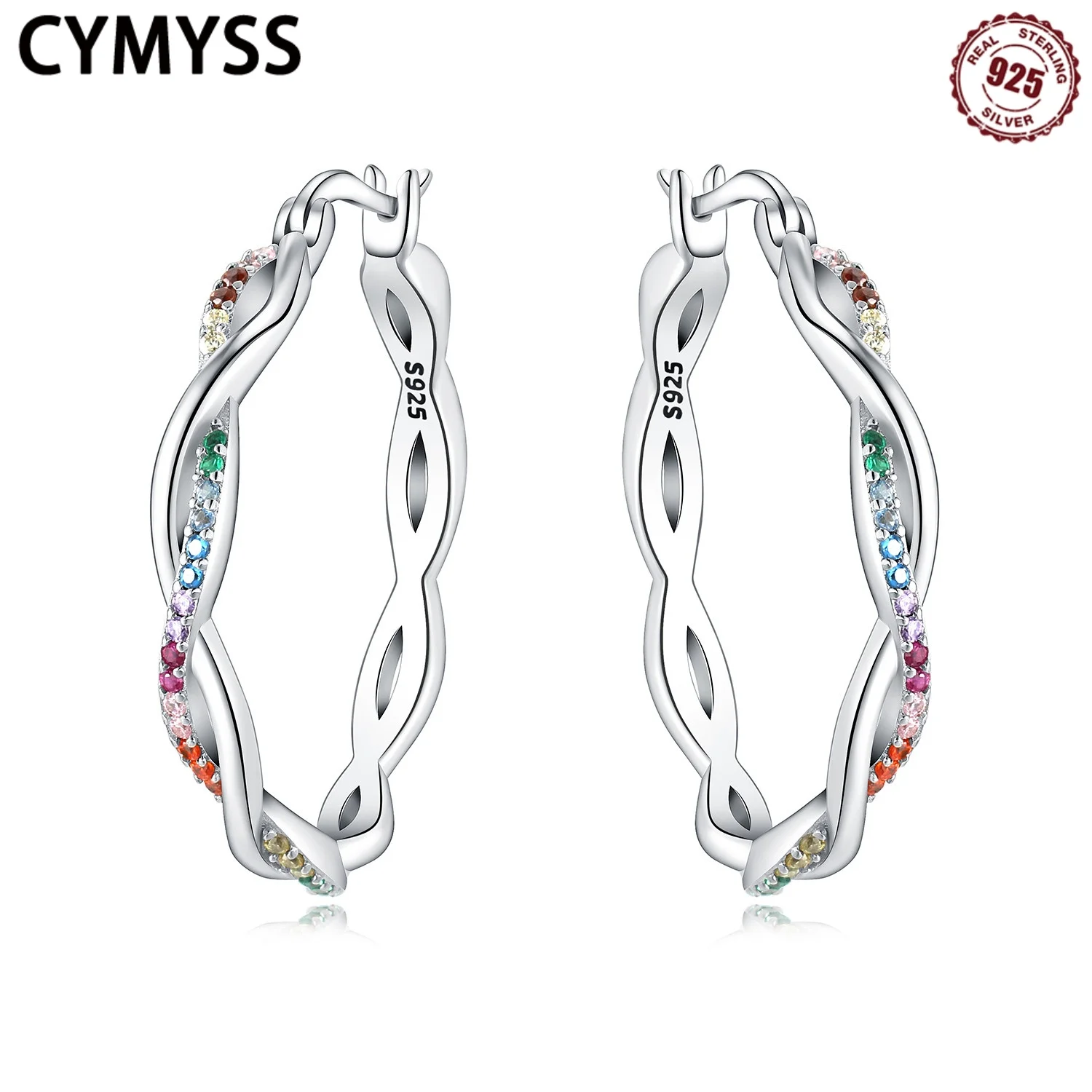 

CYMYSS 925 silver jewelry color twisted large hoop earrings woman earrings charm jewelry earring sets