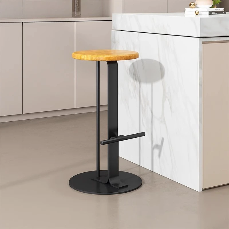 

Japanese Solid Wood Bar Stool, Minimalist High Stool, Home Stainless Steel Counter Chair, Modern Adjustable Lift Bar Stool