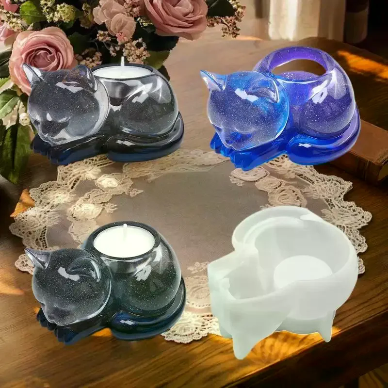 Sleeping Cat Memorial Silicone Mold For Resin Cat Candle Holder Animal Keepsake Sympathy Gift