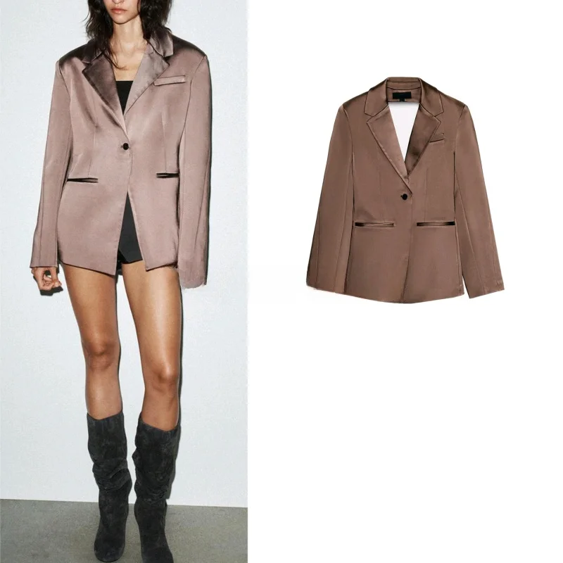 

Осень-зима, женский длинный костюм Sve Bal Design из шелкового атласа, костюм Jaet French Sle, повседневный костюм на одной пуговице из полиэфирного волокна