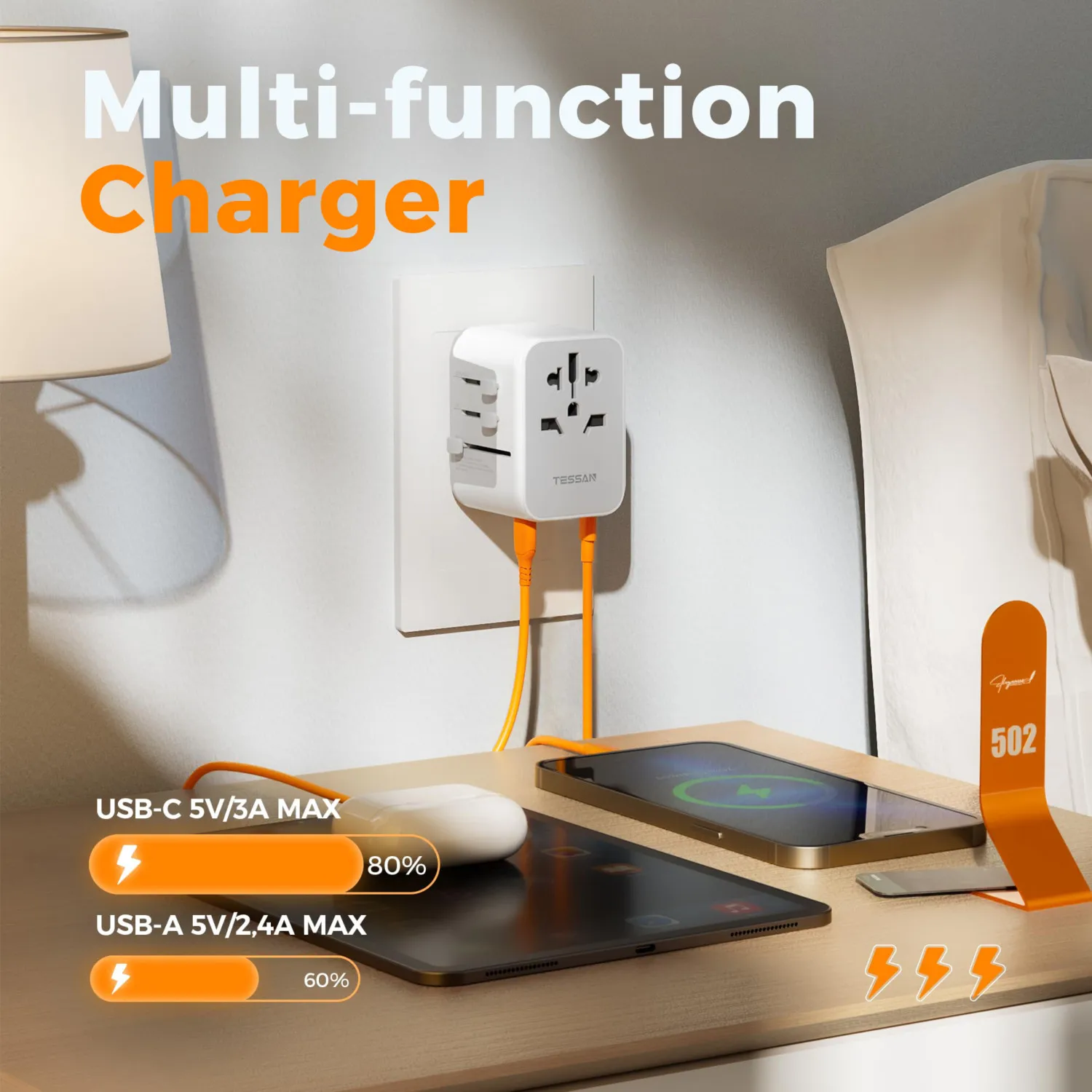 TESSAN Universal Travel Adapter with USB Port and Type C, Worldwide Power Adapter EU/UK/USA/AUS Plug for International Travel