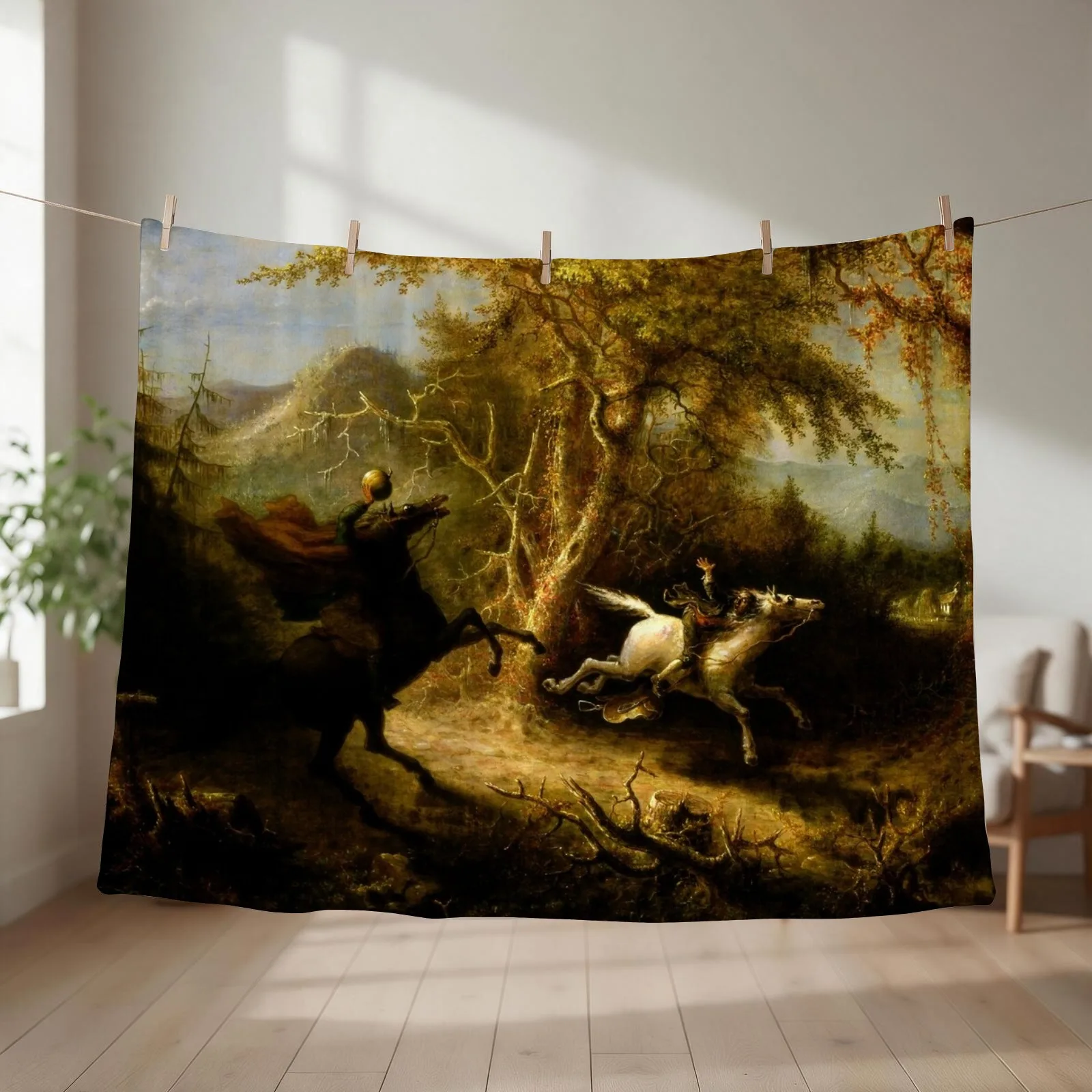 The Headless Horseman Pursuing Ichabod Crane Throw Blanket couch cozy soft plush fuzzy picnic outdoor blanket