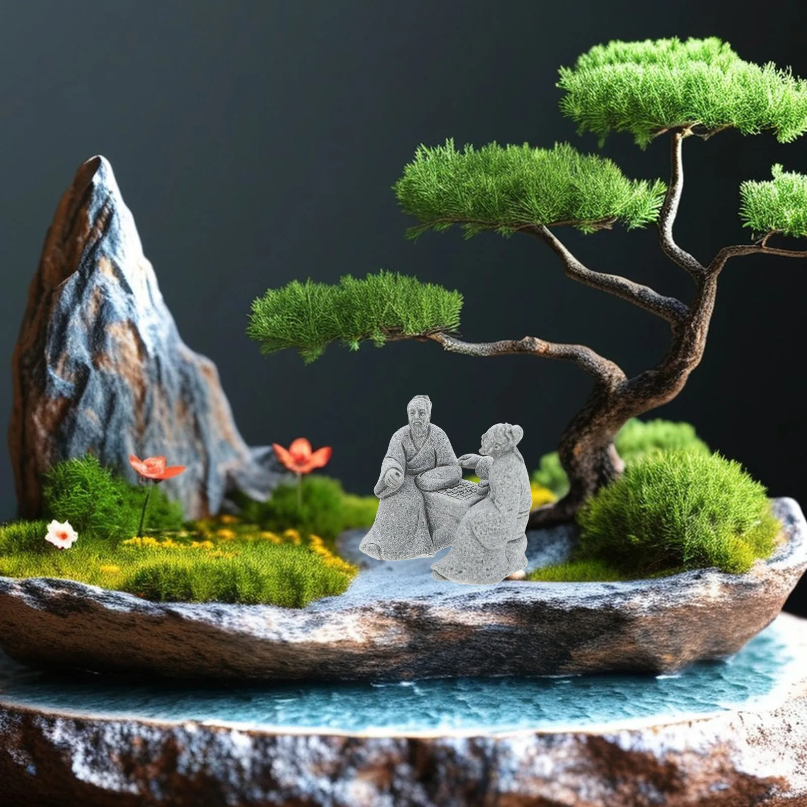 

Stone Table Chess Ornaments Asian Garden Decorative Statues Sandstone Figurines for Mini Garden Moss Succulent Micro Landscape