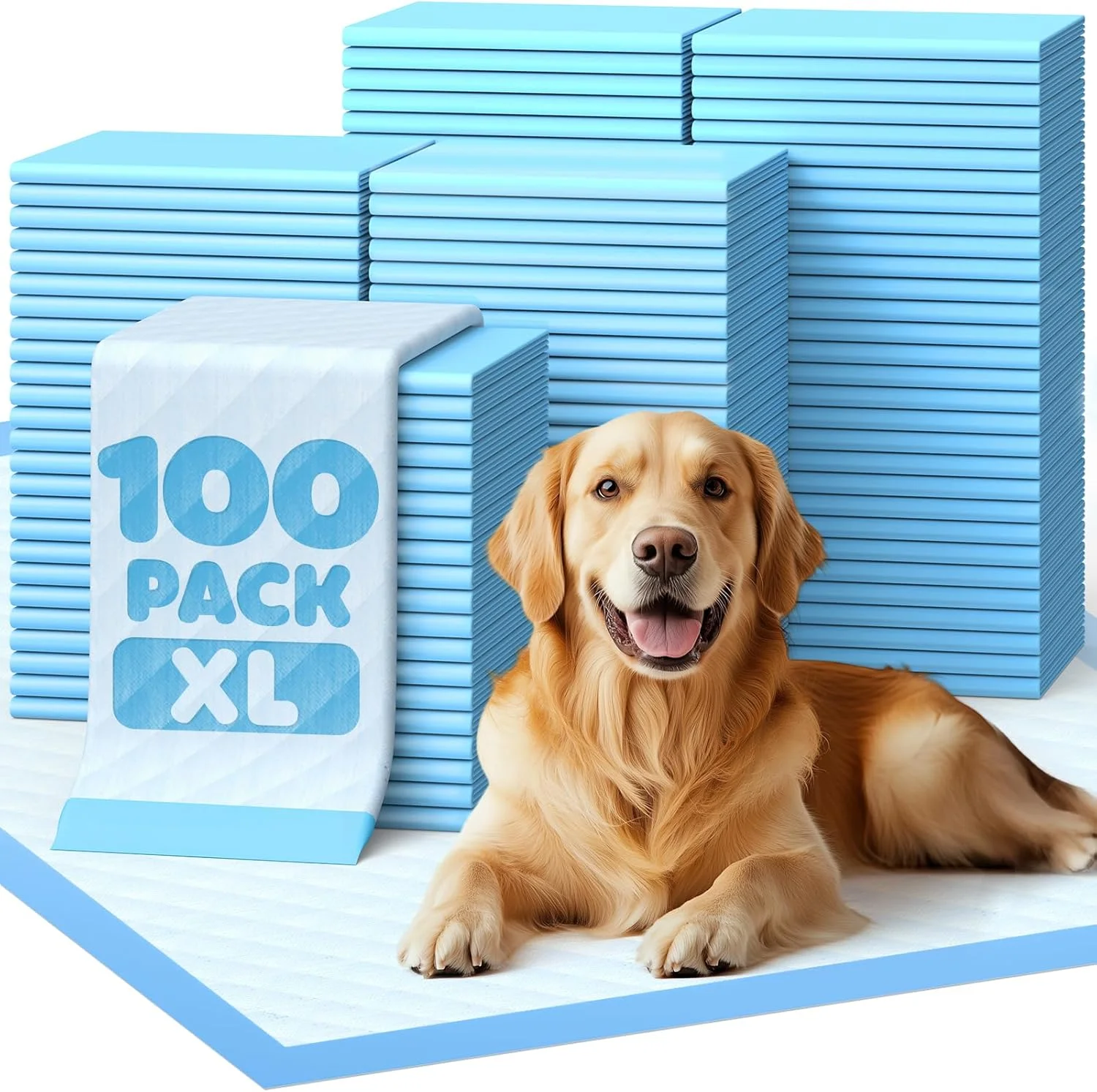 

Набор из 100 сверхбольших пеленок для собак, 34x28 дюймов, с 6-слойной защитой от протеканий для легкого приучения к туалету