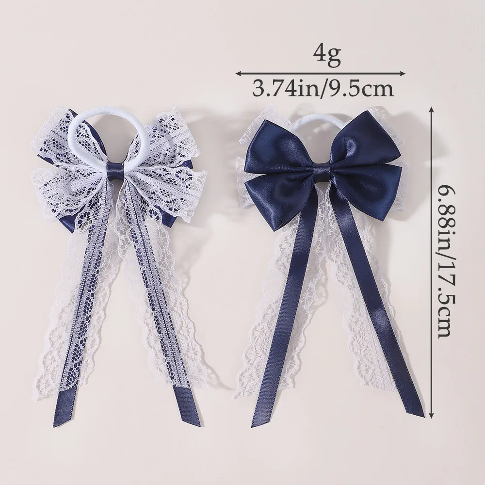 2 Lazos de Satén con Cola Larga para el Cabello, Par a Juego, Bandas para Cola de Caballo, Accesorios Escolares para Niñas Estilo JK Lolita