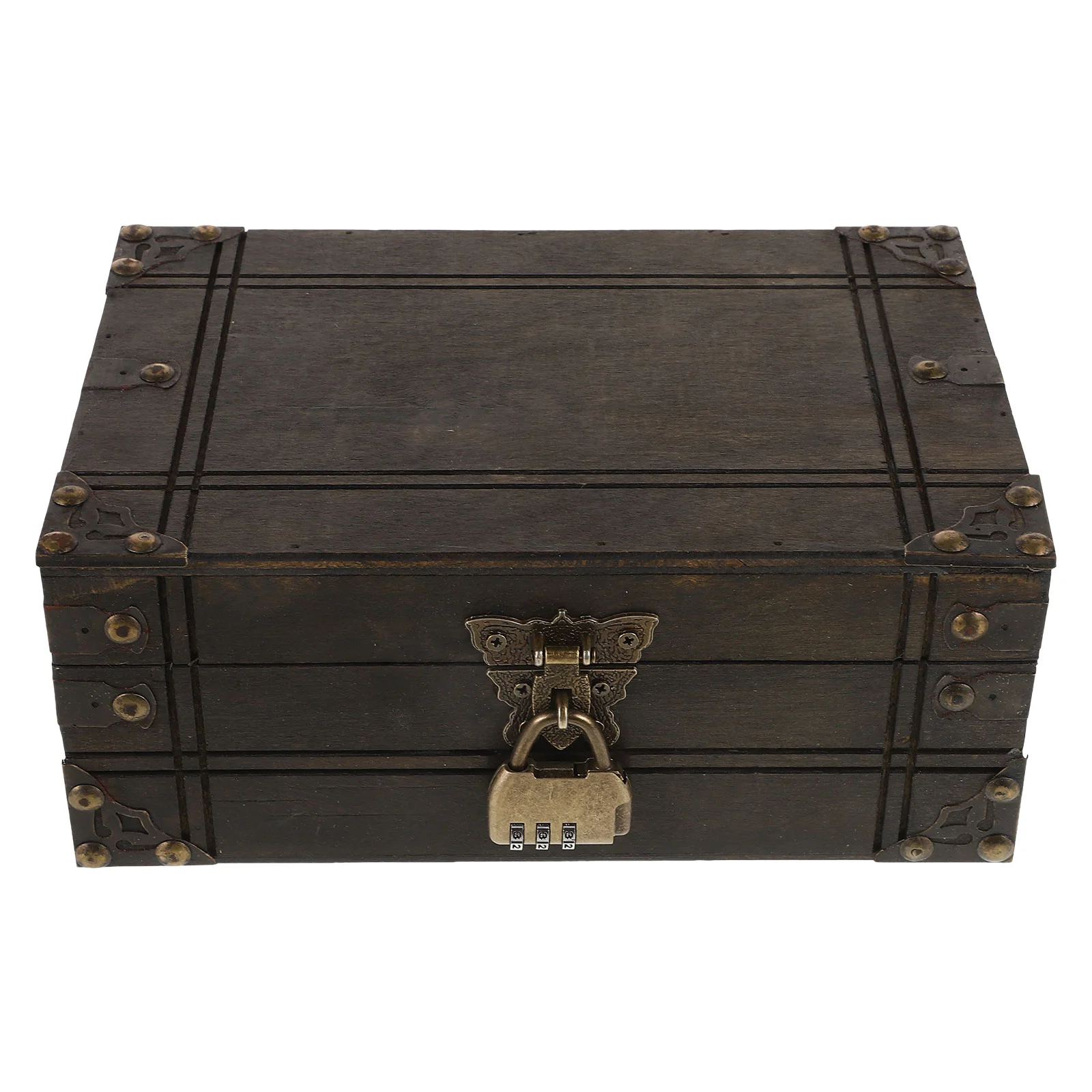 Storage Box Treasure Jewelry Boxes Wooden Chest with Lock Dark Brown Small Chests Child