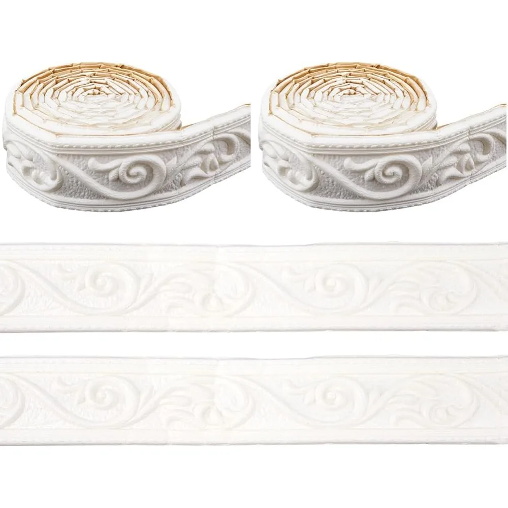 유연한 자체 접착 폼 트림, 화이트 크라운 몰딩, 필 앤 스틱, 3D 스티커 장식 벽지 테두리 제작 키트, 176x2 인치