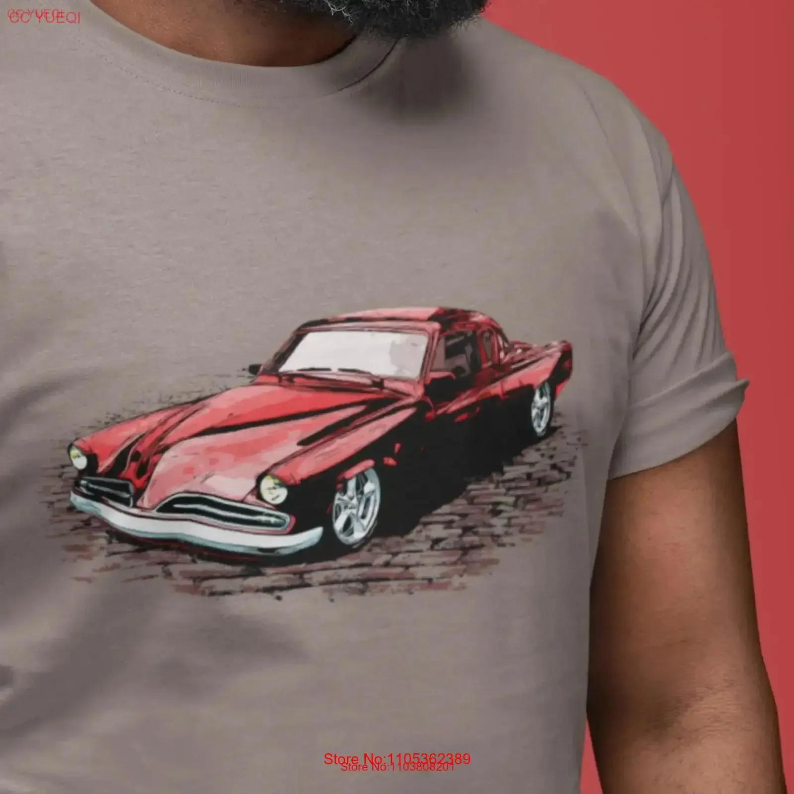 Camiseta clásica con diseño de un Studebaker Commander 53 rojo de 1953, estilo vintage, lavado, ropa de diseñador, gráfico suave y elegante.