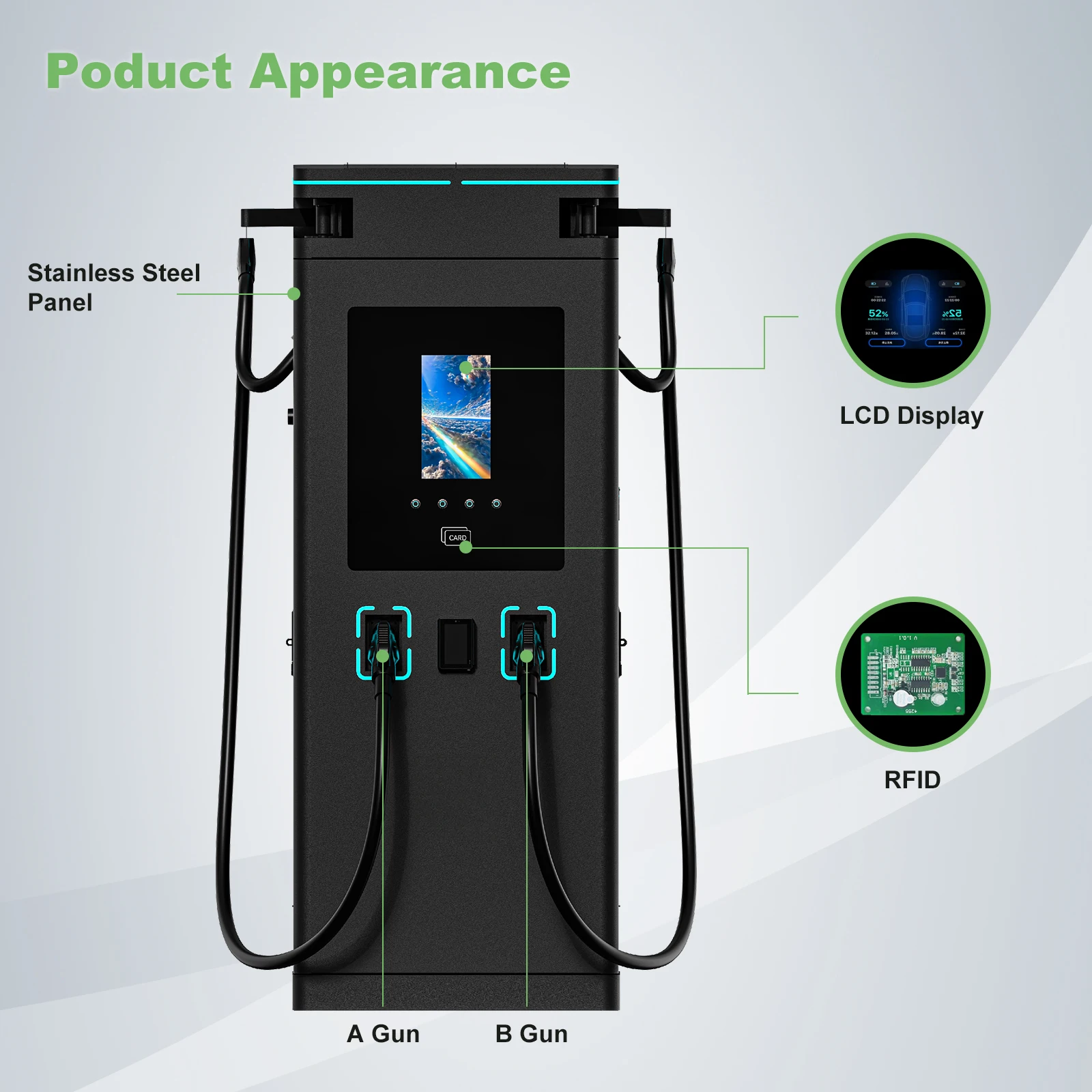 400KW 480KW Speed DC EV Chargers CCS2 DC Ocpp1.6 EV Charging Stations With 10-inch Operate Screen for Heavy Truck