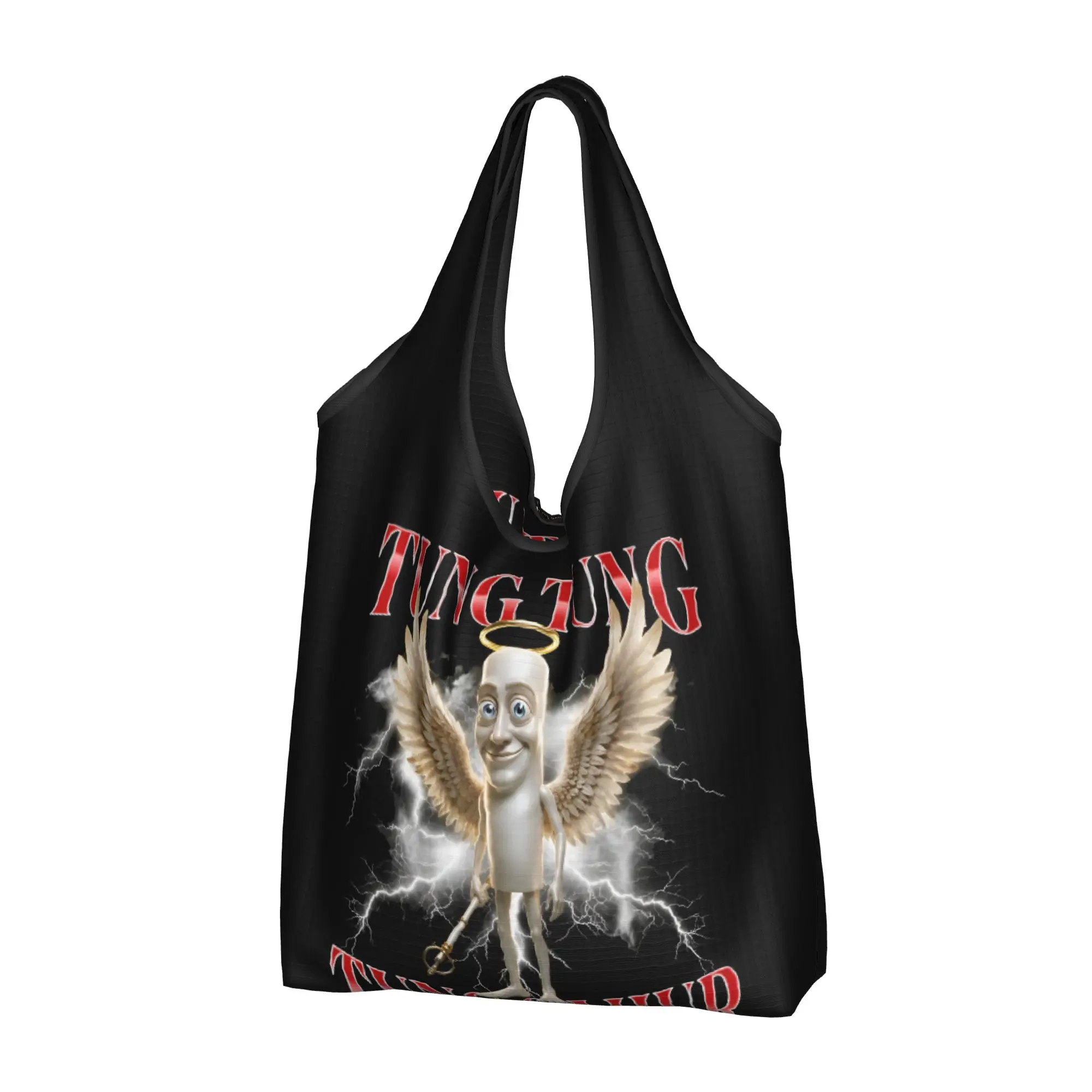Cute Italian Brainrot Hot Shopping Tote Bags Portable Tung Tung Tung Sahur Funny Groceries Shopper Shoulder Bag