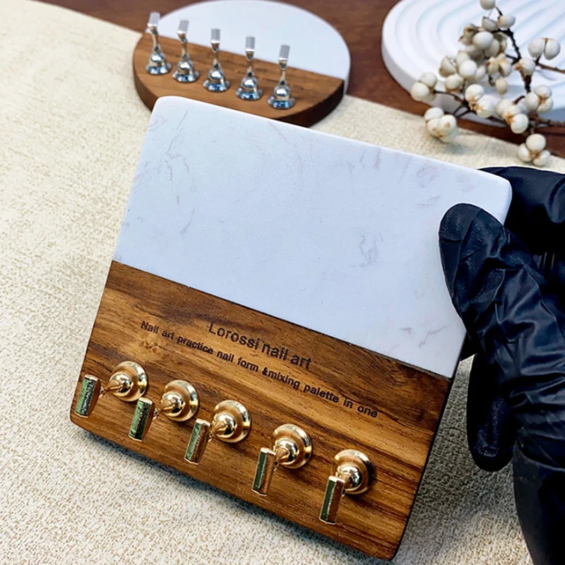 2 In 1 Nail Holder False Nail Tip Practice Stand Wood Base Mixing Palette Holder Nail Art Display For Art Salon Diy Tools