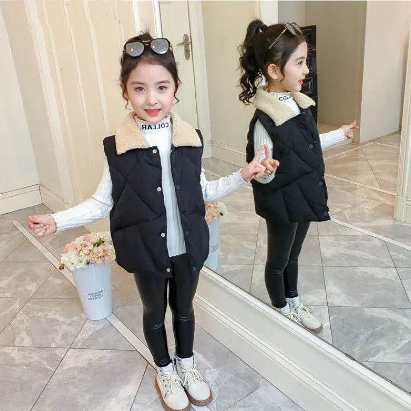 2025 New Girls' Autumn Winter Thermal Insulated Stylish Outerwear Vest for Medium Large Kids