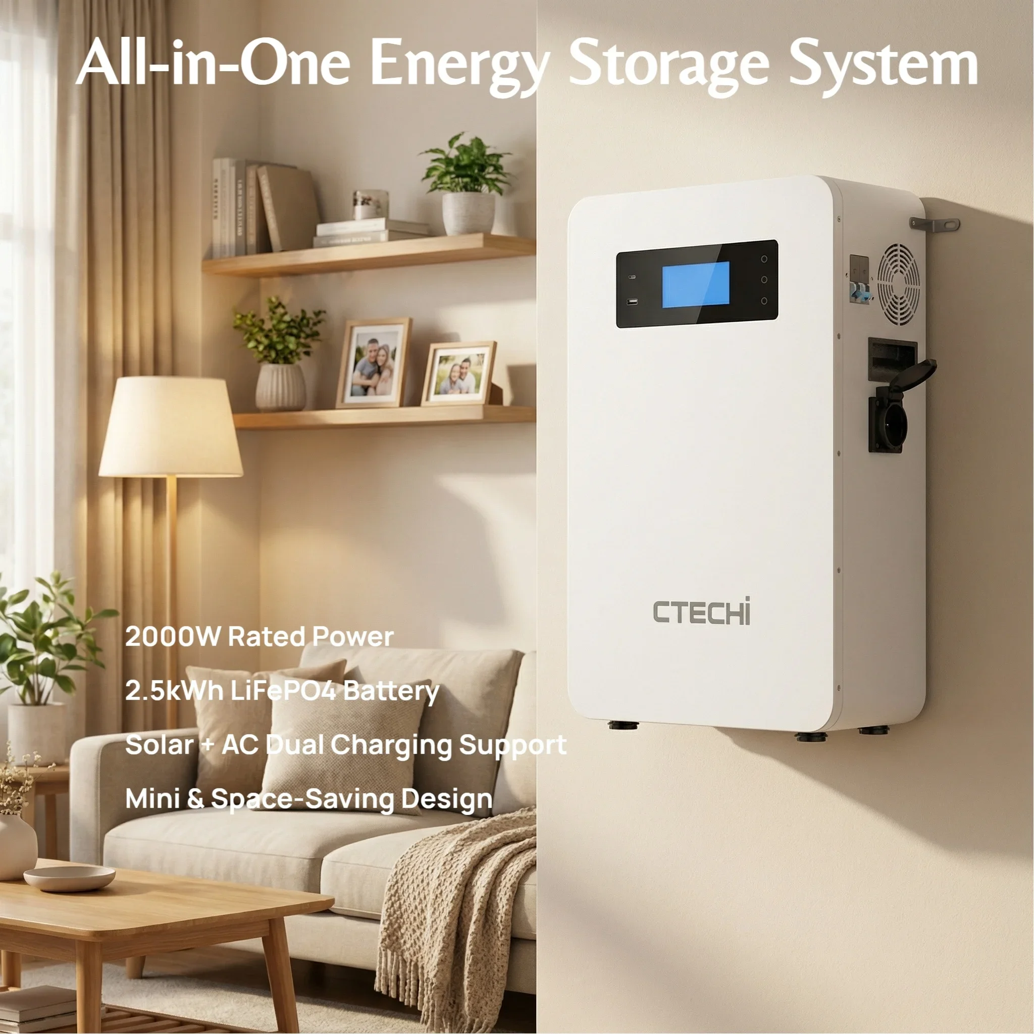 

Wall Mount All in One Solar Energy Storage System 1800W 2kW 2kVA Solar Inverter 24V 25.6V 100Ah 2.5kWh 2.5kW Lithium Battery