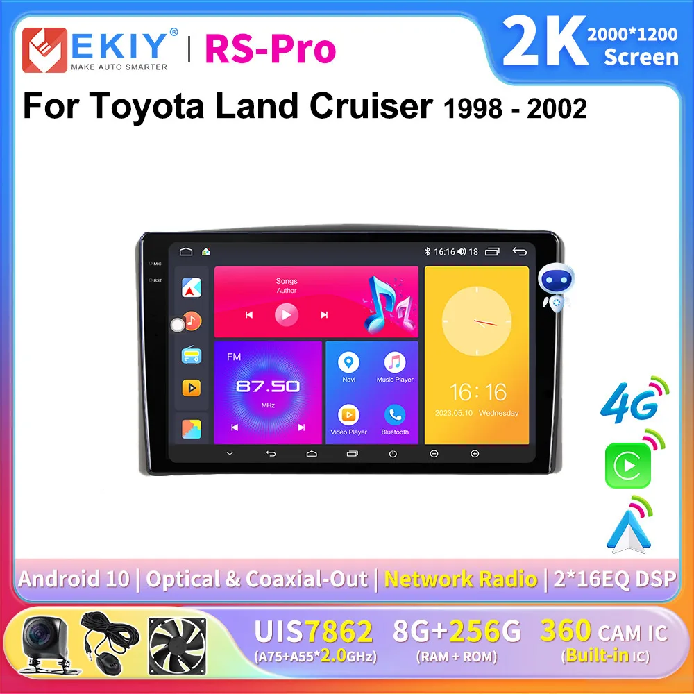 

EKIY 2K Screen CarPlay Radio For Toyota Land Cruiser 1998-2002 Android Auto 4G Car Multimedia GPS Player Autoradio Stereo 2 Din