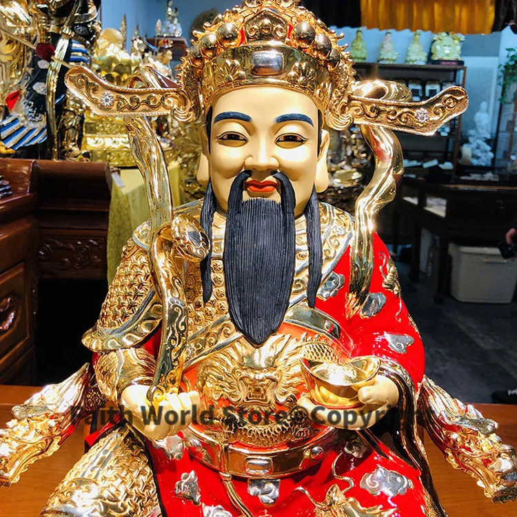 Large High grade HOME SHOP Company Efficacious Talisman Money Drawing Business booming gold gilding wealth God CAI SHEN statue