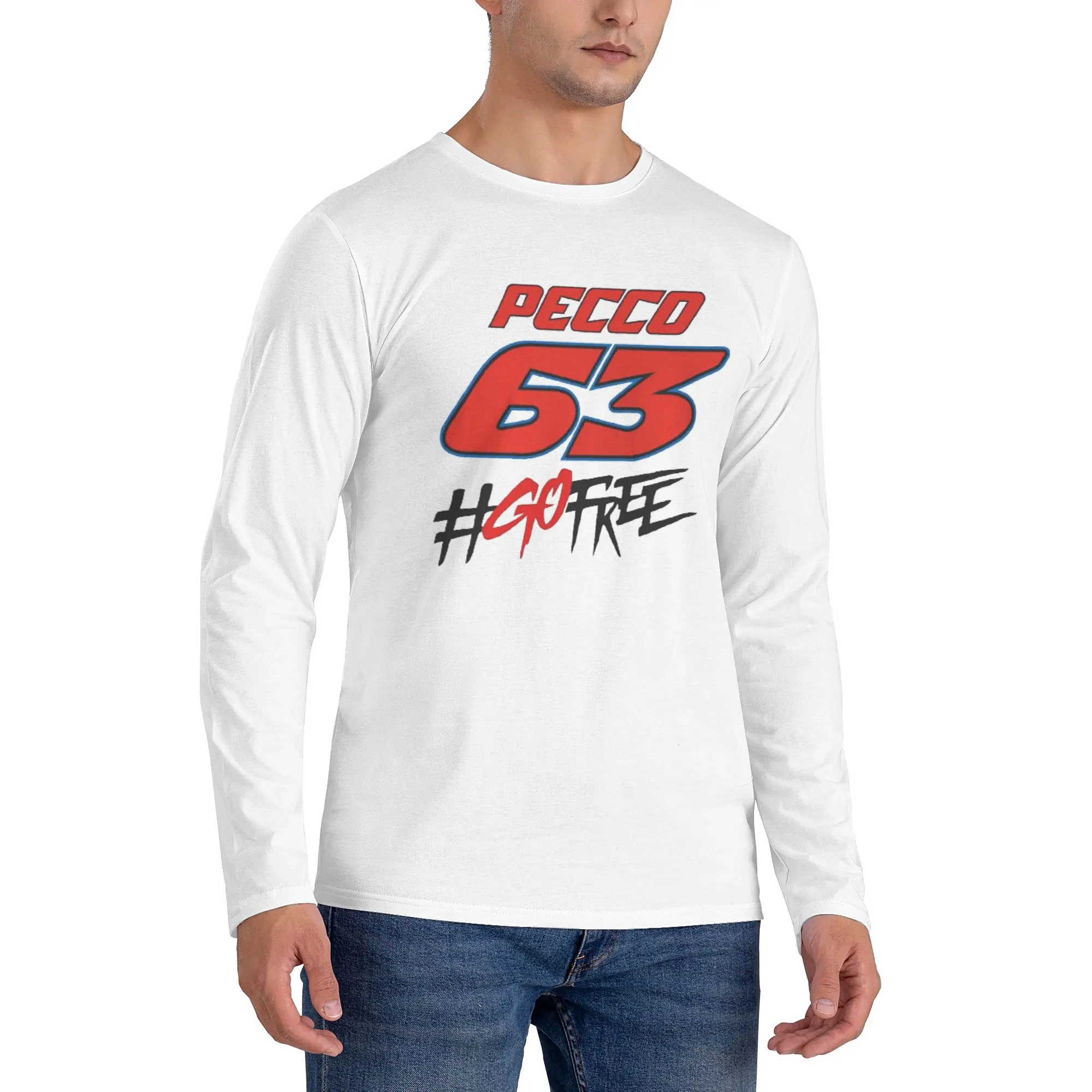 

Pecco Bagnaia 63, мужская футболка с длинными рукавами Go Free, дышащие футболки с круглым вырезом, весенние и осенние мужские топы