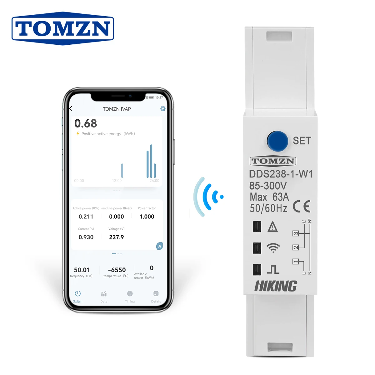 18mm 63A WIFI inteligentny dwukierunkowy licznik energii zegar Monitor mocy kWh licznik SMARTLIFE z zabezpieczeniem napięcia i prądu TOMZN