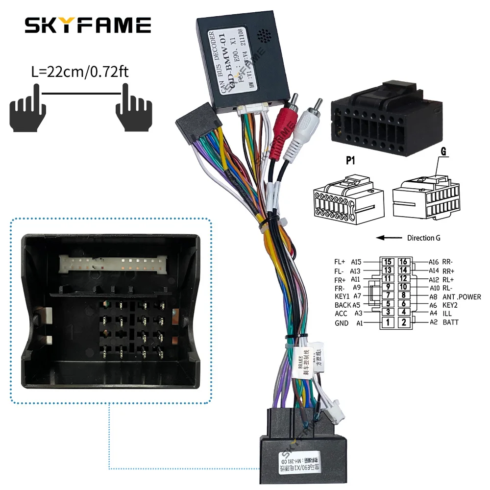 SKYFAME سيارة 16pin الأسلاك تسخير محول Canbus صندوق أندرويد راديو كابل الطاقة لسيارات BMW 3 سلسلة E90 E91 E92 X1 E84 E81 E87