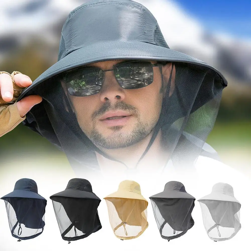 Unisex Anti Mosquito Insect Bucket Hat Summer Outdoor Jungle Farm Fishing Sun Hat Men Breathable Mesh Full Face Protection Net