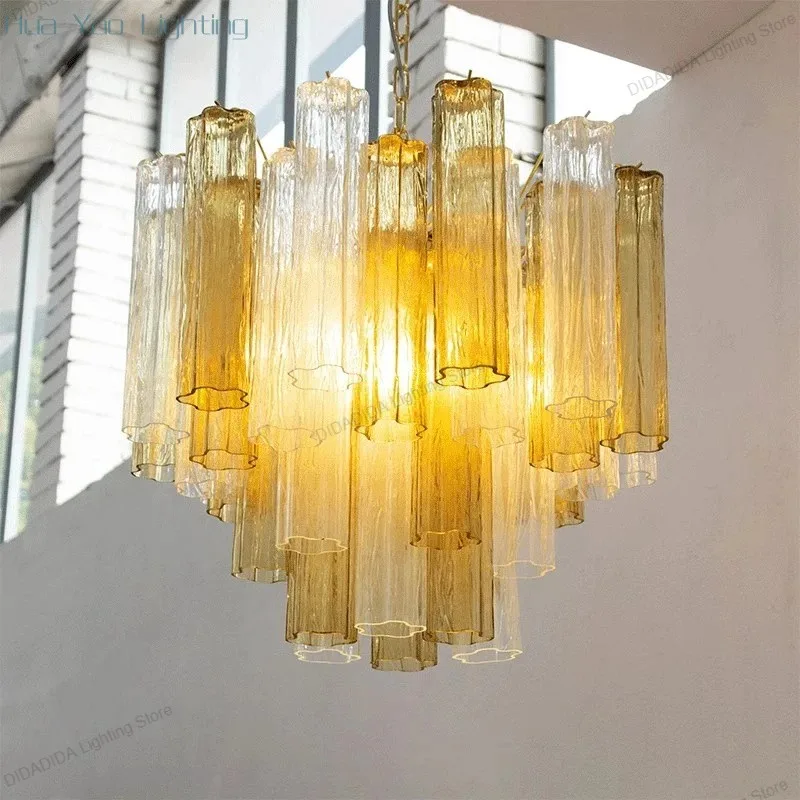 Nordic Design Murano Star Glass Tube Pendant Lamp Circular Frosted Multicolor Glass Stainless Steel Dimmable Lustre