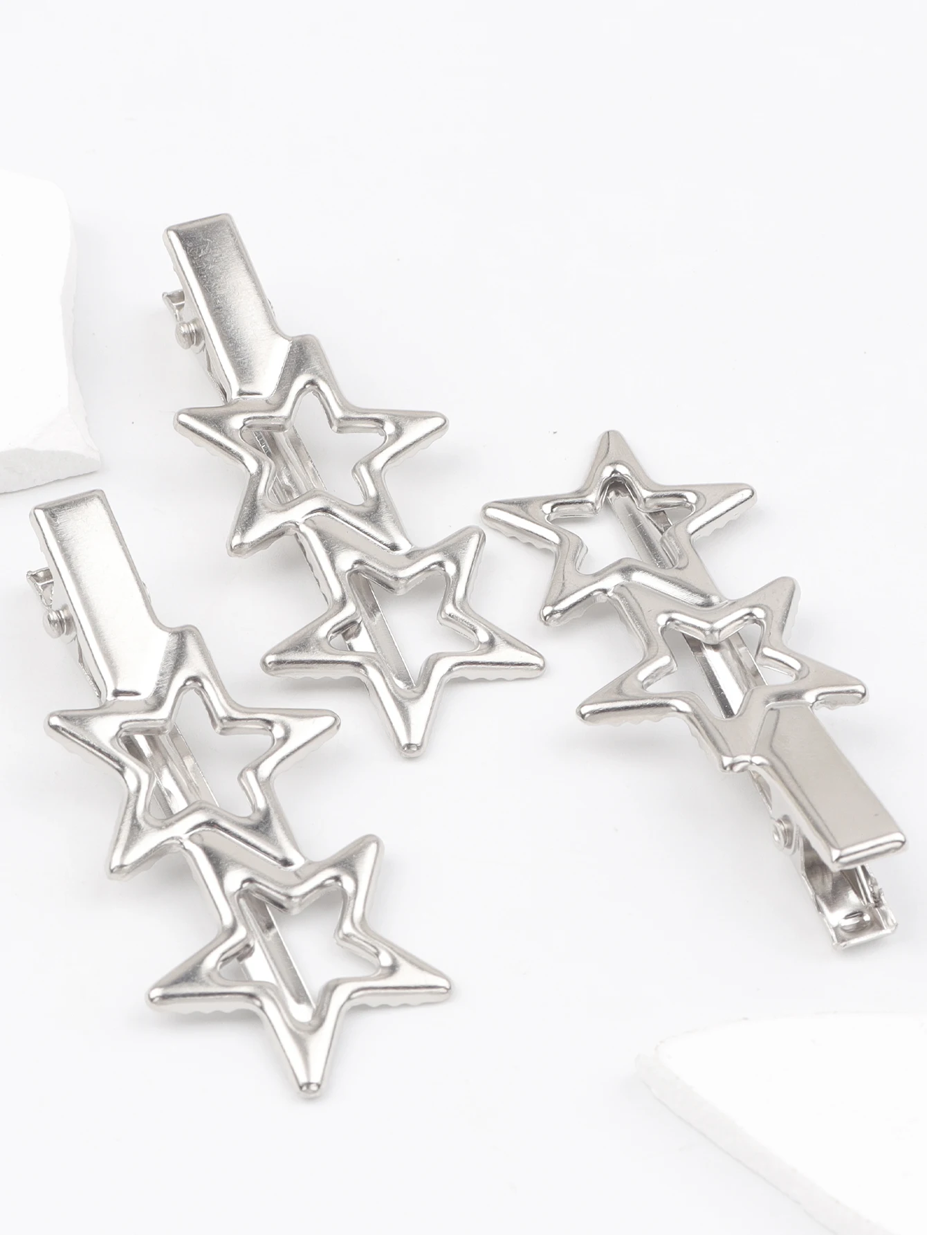 3PCS Y2K Hair Clip Metallic Sweet Cool Bangs Hair Clip Makeup Hair Ornament Pentagram Star Hair Clip Simple Clip