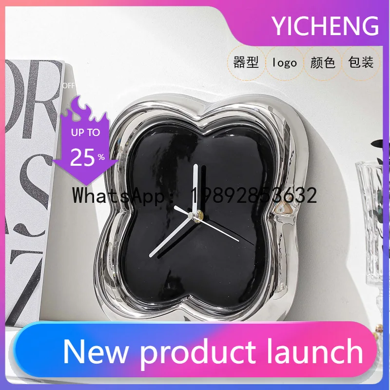 

ZB5Electroplated ceramic wall mounted clock, silent and creative, living room and bedroom decoration, ceramic clock