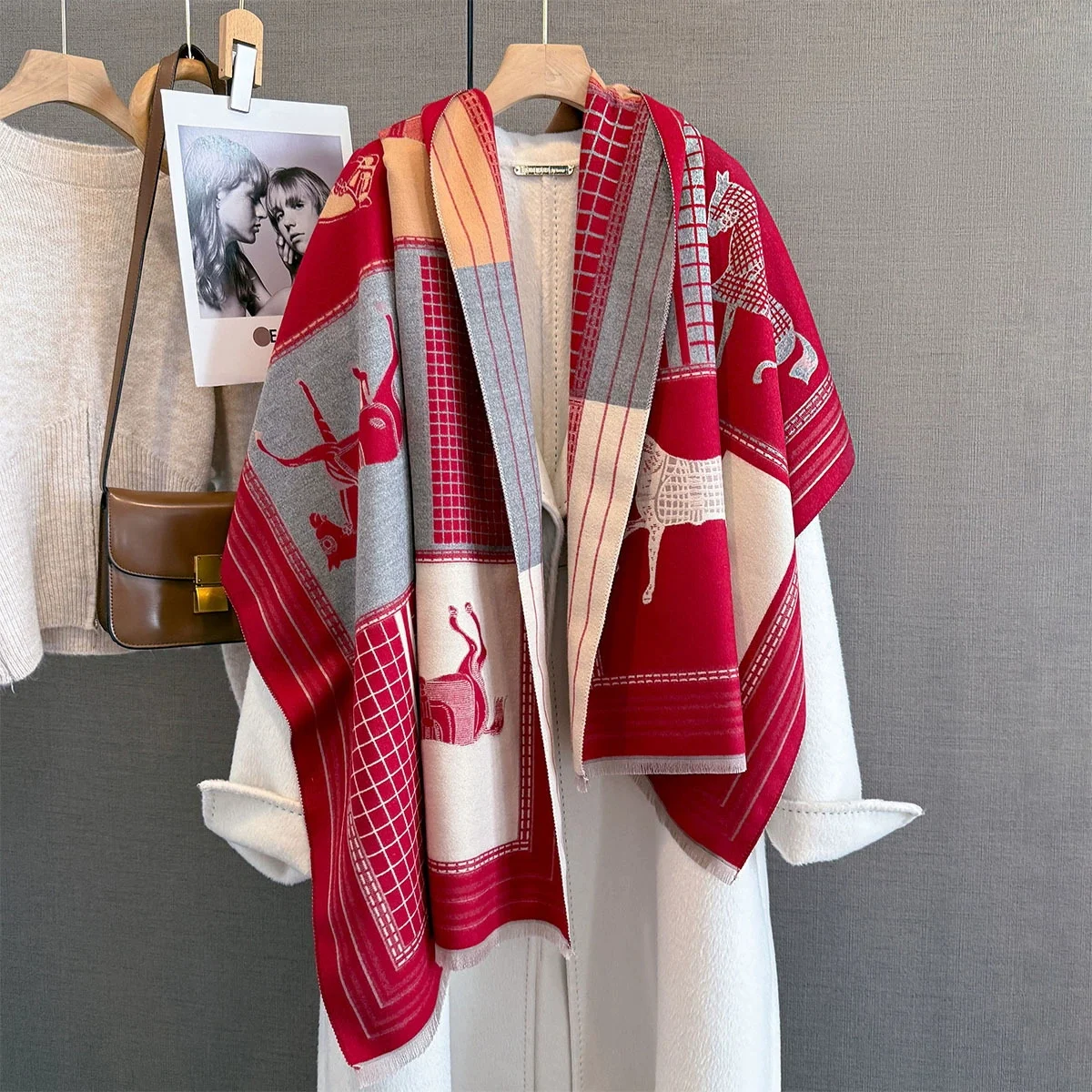 

2025 New Elegant Ladies' Jacquard Pashmina Cashmere Scarf Winter Thick Warmth Two-Sided Shawl Coldproof Windproof Blanket Scarf