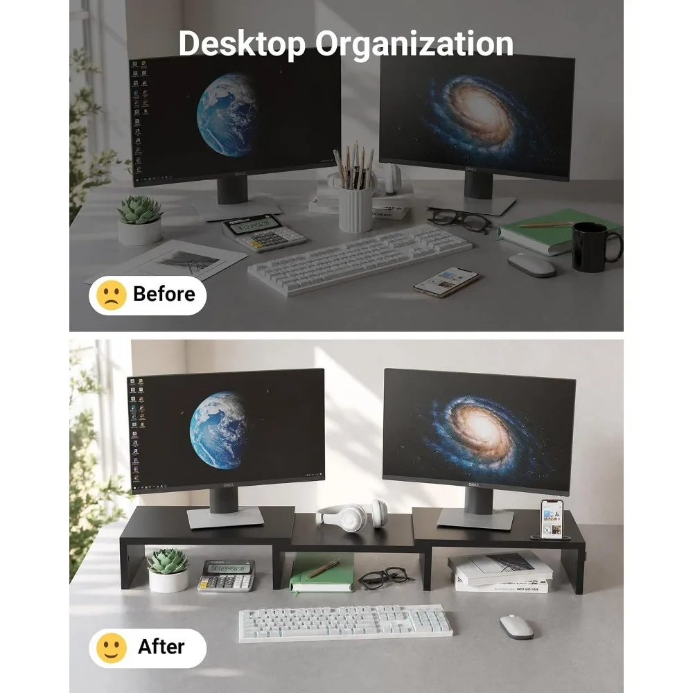 Ergonomic Wooden Desktop Organizer with Smartphone Holder, Computer Monitor Stand for PC, Laptop,Printer and Large Storage