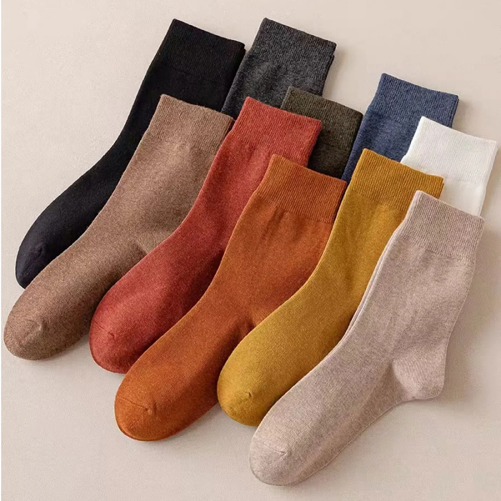 5 Pairs Of Women's Socks Cotton Comfortable Sweat-Absorbing Mid-Calf Socks Solid Color Casual Breathable Socks Autumn Winter