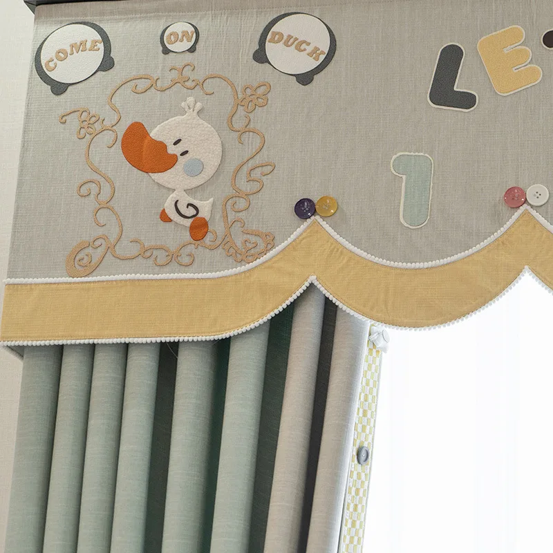 Curtains for Children\'s Room Customized New Modern Cartoon Pattern Cute Goose Thick Linen Blackout