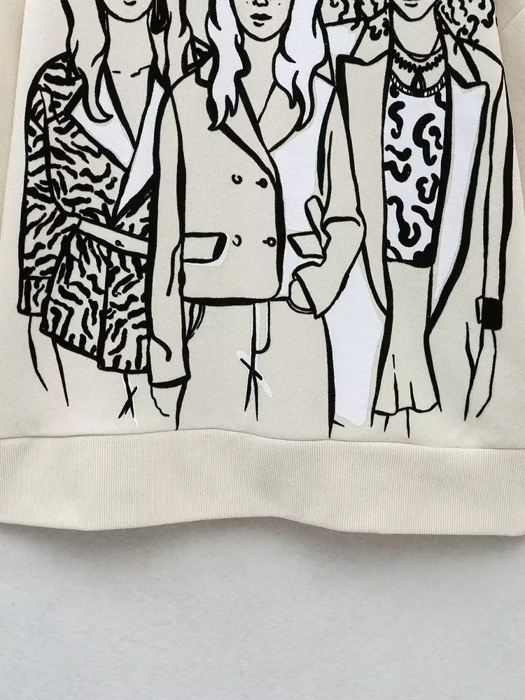 Faionable Long Sve rond Ne imprimé Sweat pour filles automne hiver nouveauté polyvalent confortable mélange de coton