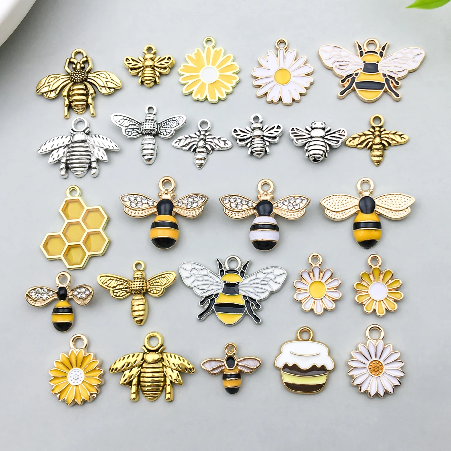10/25 Uds. De dijes para hacer joyas DIY, colgantes de abeja y girasol para pulseras, collares y pendientes, accesorios para suministros artesanales