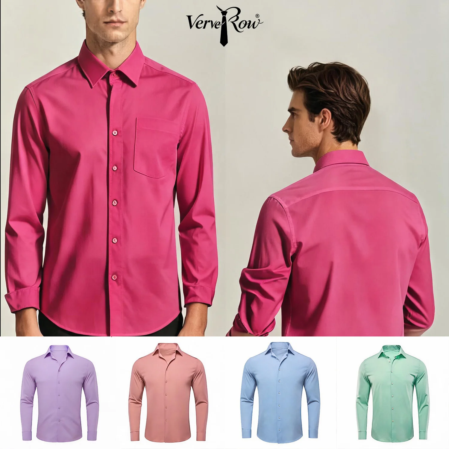 Soft LS Button Shirt Brown or Pink or Purple or Green or Blue or White Basic Daily Office Casual Wear