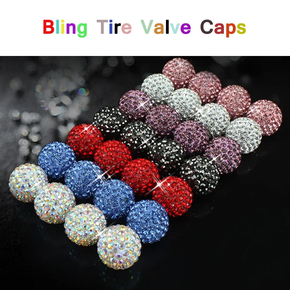 AUTCOAT Valve Stem Caps, 4Pcs Handmade Crystal Rhinestone Universal Car Tire Valve Caps, Dustproof Bling Car Accessories