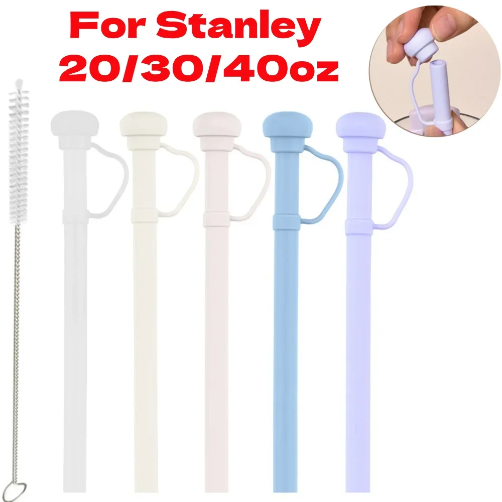 Silicone Replacement Straw with Straw Cap Drinking Straw Soft Straw for Stanley 20/30/40oz Cup Accessories