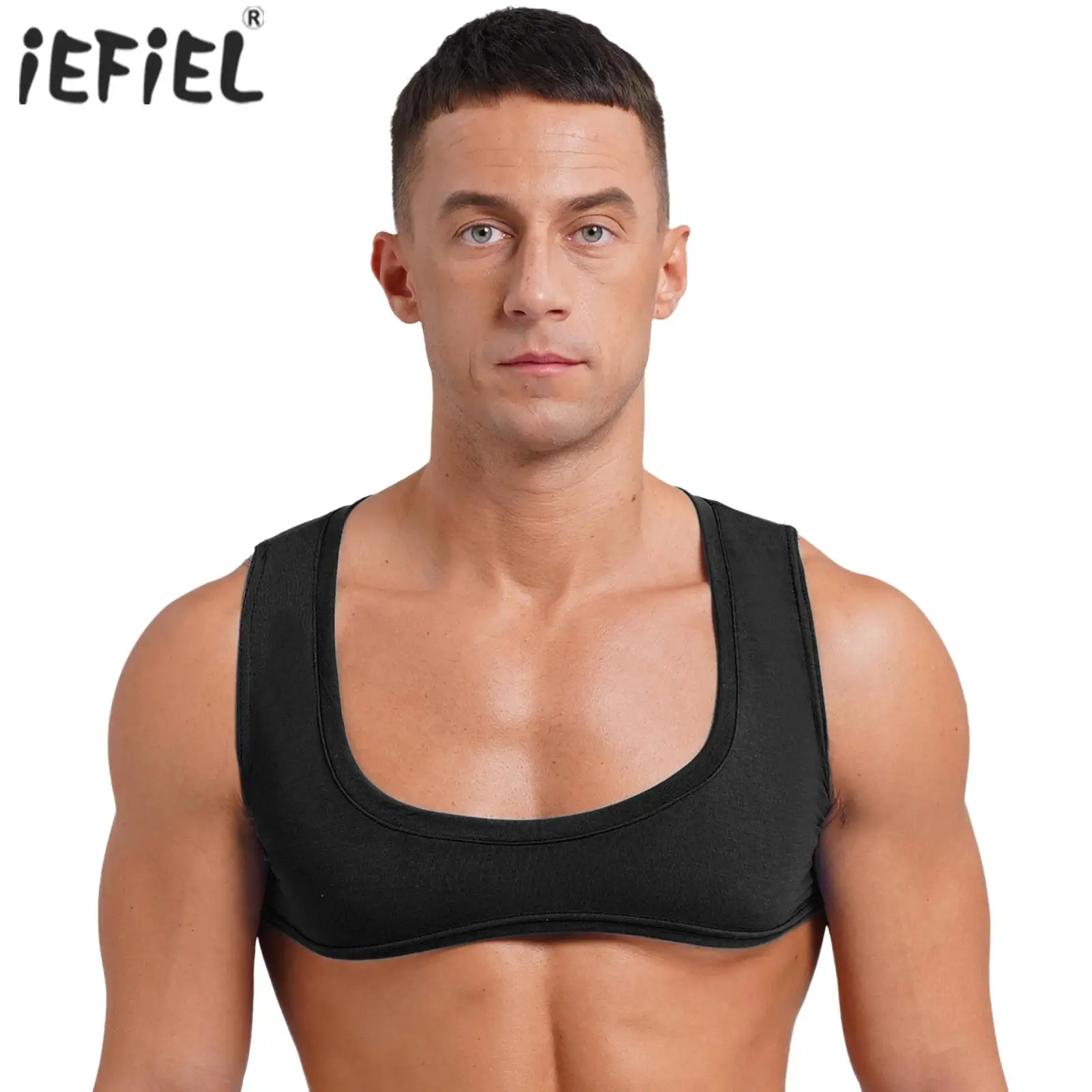 

Male Mens Crop Top Muscles Showing Off Low Scoop Neck Sleeveless Solid Color Tank Top Vest for Nightclub Gymnastics Bodybuilding