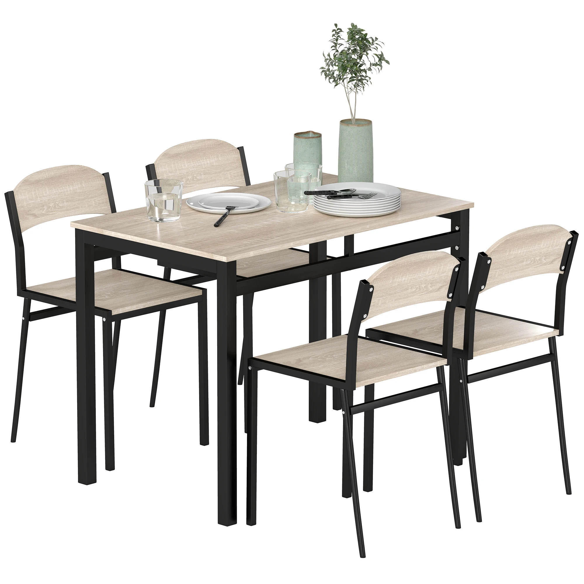 HOMCOM Juego de Mesa y 4 Sillas de Comedor Estilo Moderno Marco Metálico para Espacios Pequeños Negro