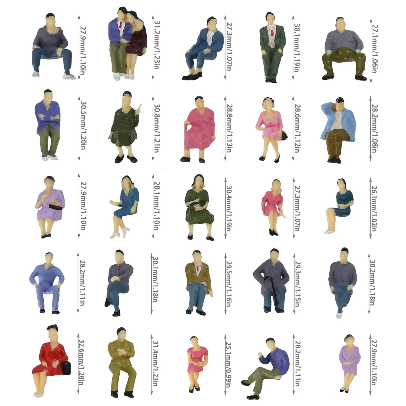 Evemodel P4302 50pcs O Scale All Seated 1:43 Painted Figures Passengers Model Railway Layout