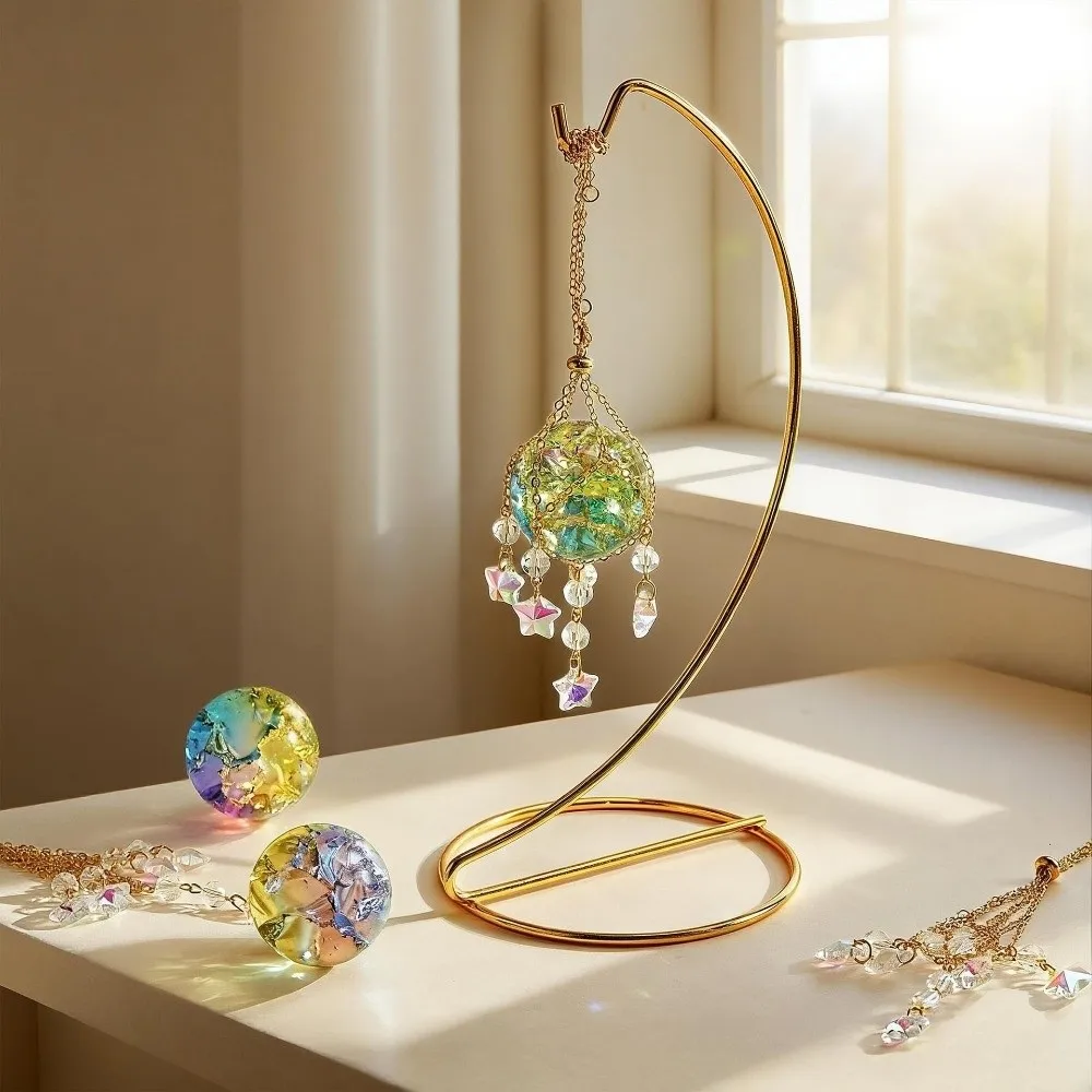 Transparent Crystal Glass Sun Catcher Detachable Decoration Sun Catcher Prism Ball Spherical Stainless Steel Chain