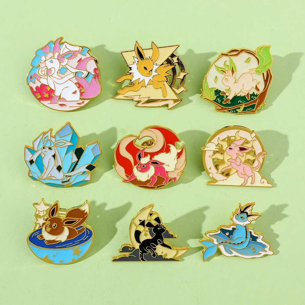 Alfileres esmaltados de Pokémon Eeveelution Eevee de Anime, broche de Metal de dibujos animados, insignia, joyería de moda, sombrero de ropa, accesorios para mochila, regalos