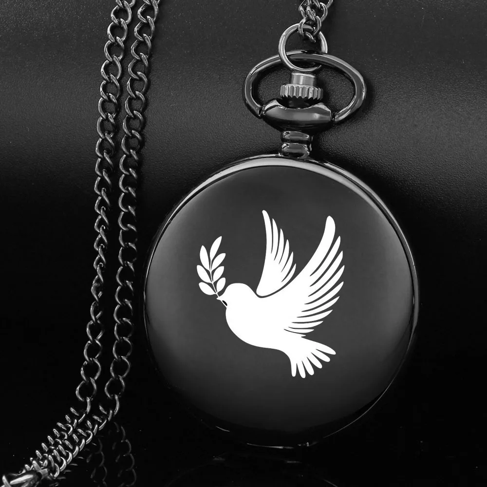 

Vintage Laser Bird Design Black Quartz Necklace Pocket Watch Steampunk Mens Womens Necklace Pendant Watches Unique Kids Gifts