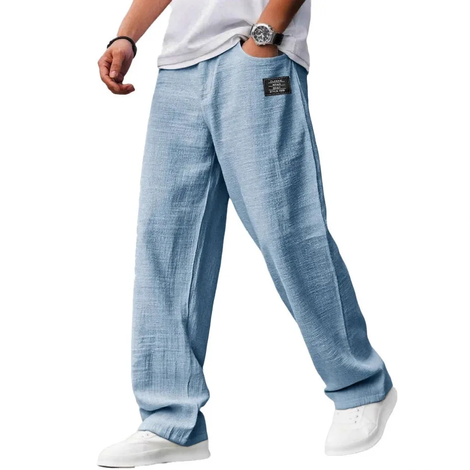 2026 Spring Autumn Vintage Mens Loose Pants Daily Casual Breathable Embroidery Straight Trousers for Men Trendy Pants Streetwear