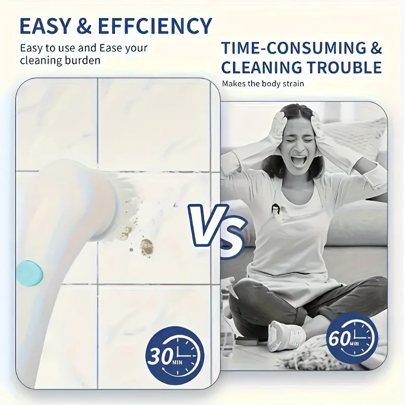 Versatile Multi-Functional Handheld Scrubber USB Charging, Medium Firmness for Bathroom Kitchen Toilet - Home Cleaning Tool Kit