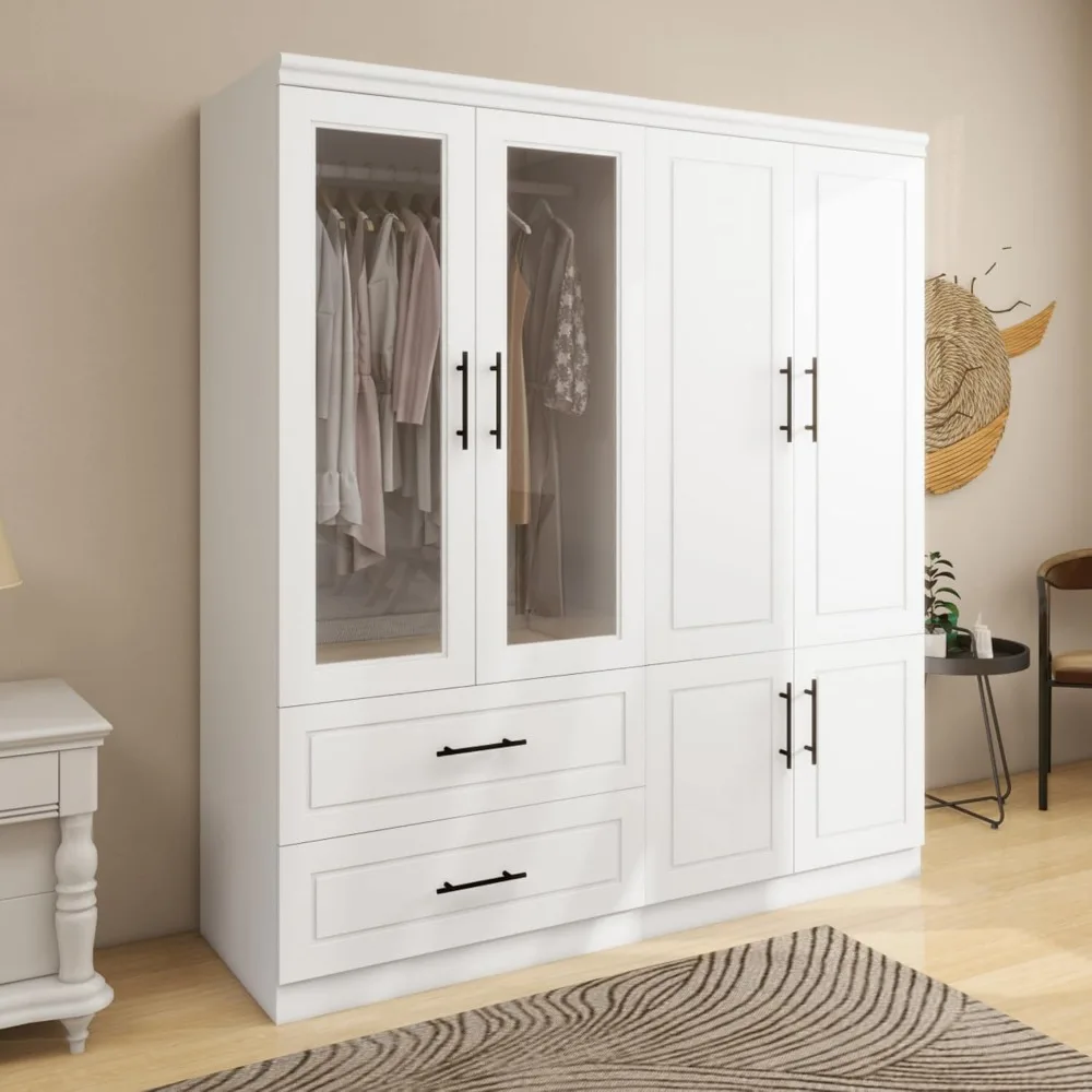 

Bedroom Armoires with Hanging Rod, Armoire Wardrobe Closet with Door, Wood Closet Cabinet with Storage Cabinet