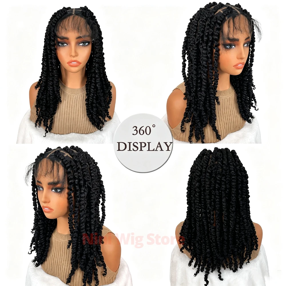 16 Inch Synthetic Twist Lace Wig With Baby Hair Micro Twist Braided Wig Heat Resistant Protective Hairstyle Wigs For Black Women